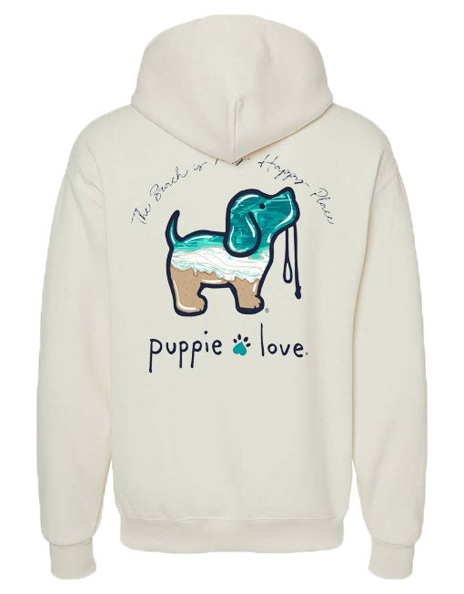BEACH IS MY HAPPY PLACE PUP, ADULT HOODIE