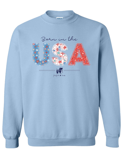BORN IN THE USA, ADULT SWEATSHIRT - Puppie Love