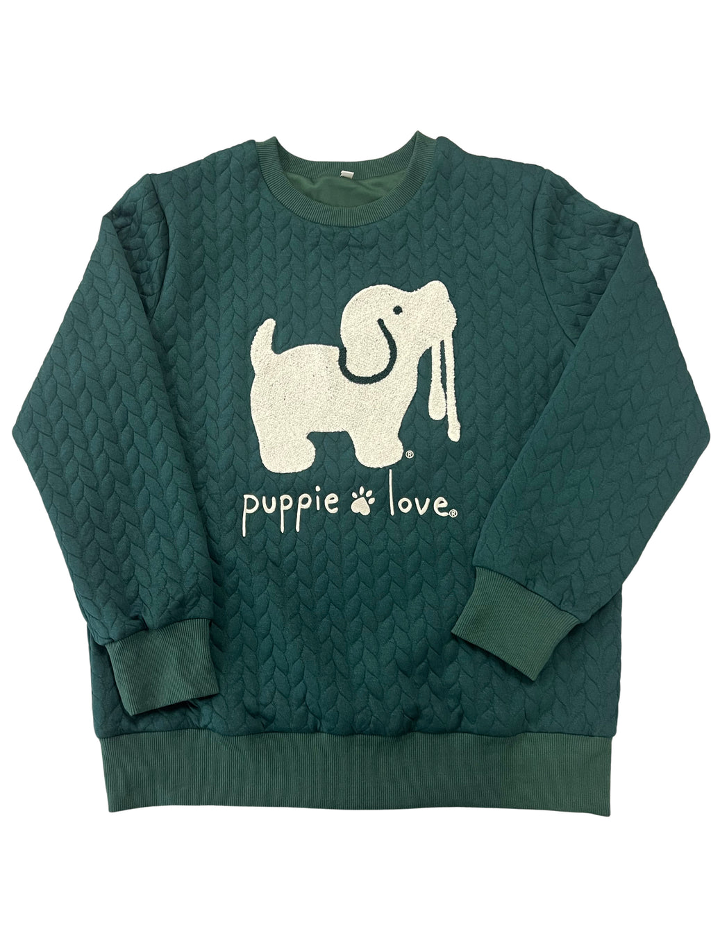 CHENILLE EMBROIDERED SWEATER, FOREST - Puppie Love