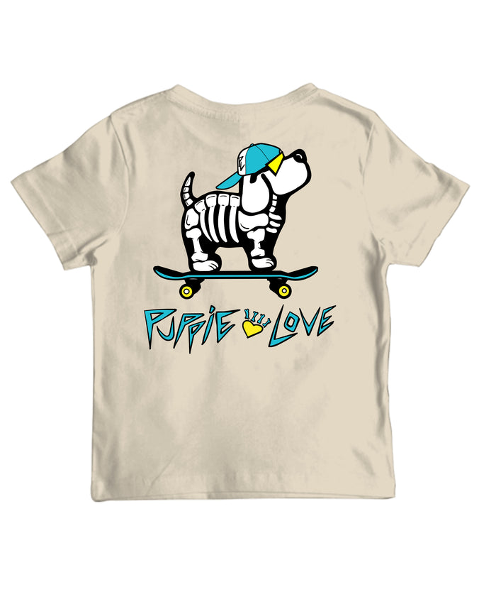 SKATEBOARD SKELETON PUP, YOUTH SS - Puppie Love