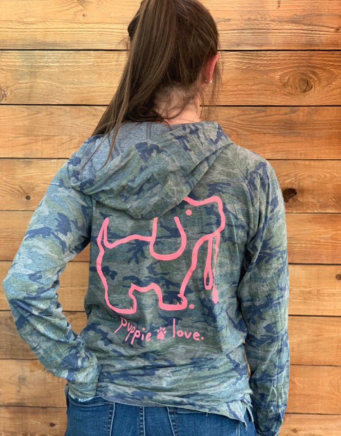 CAMO LOGO PUP, ADULT HOODIE TEE - Puppie Love