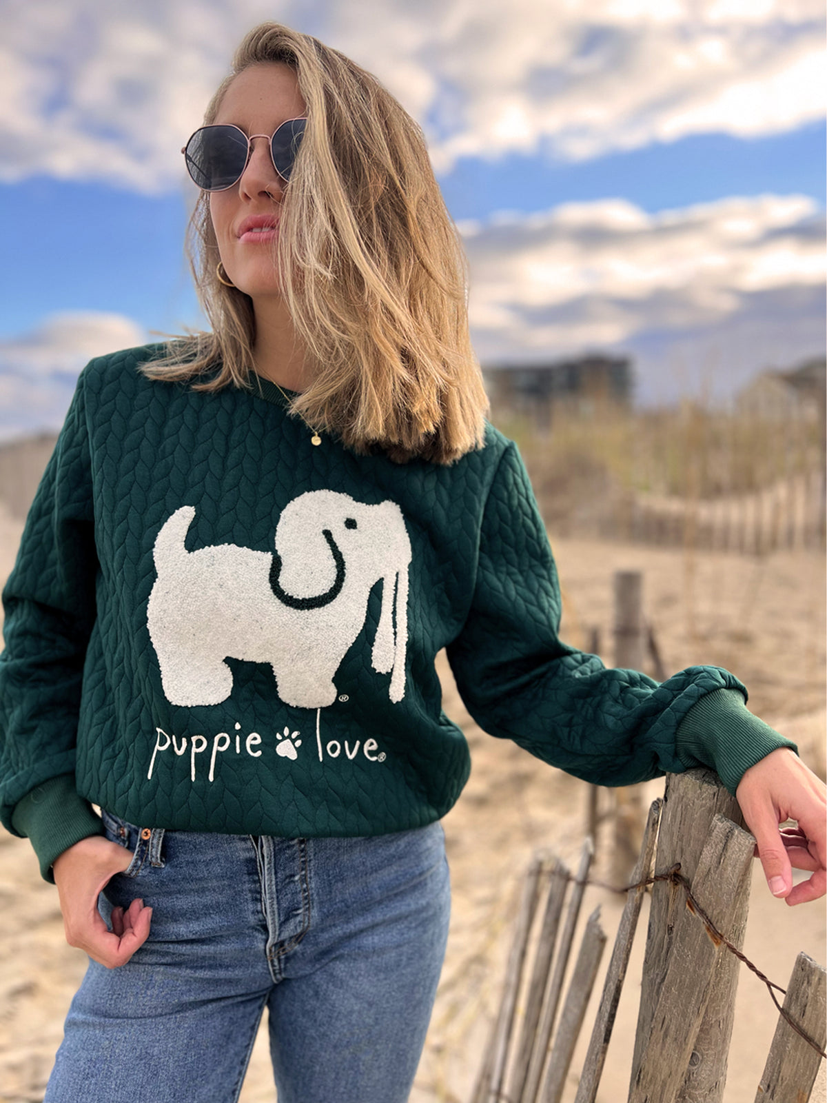 CHENILLE EMBROIDERED SWEATER, FOREST - Puppie Love