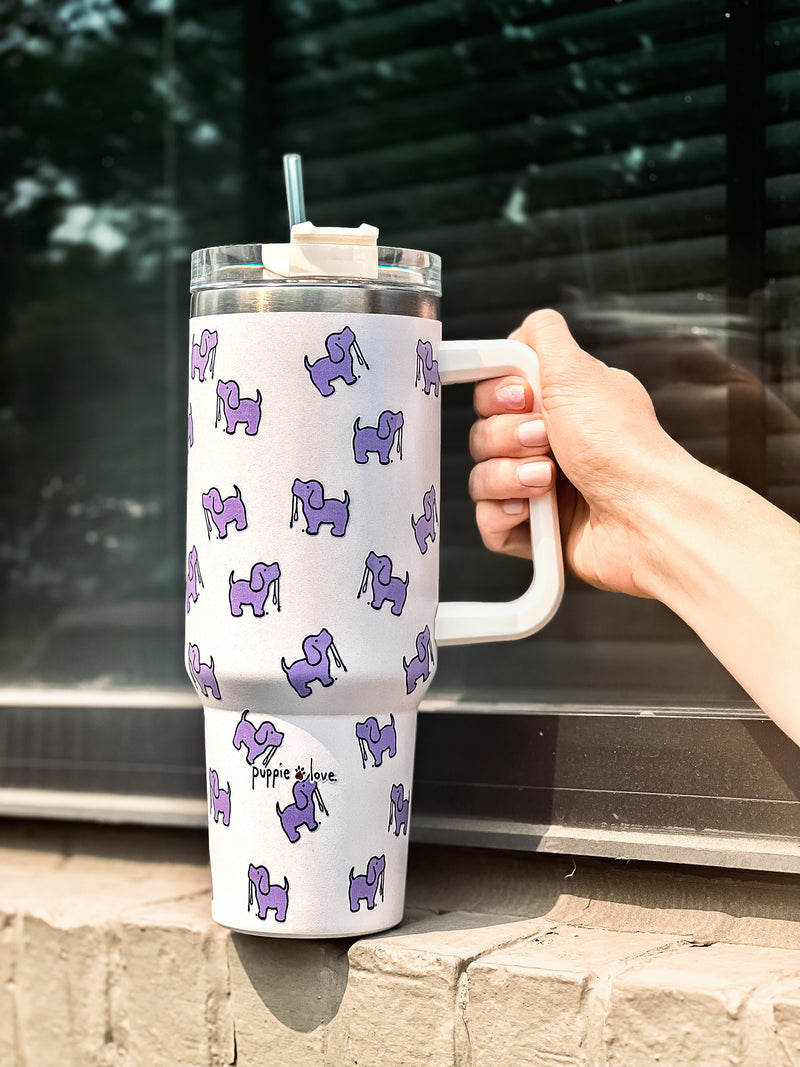 40oz STAINLESS STEEL LOGO TUMBLER, WHITE - Puppie Love