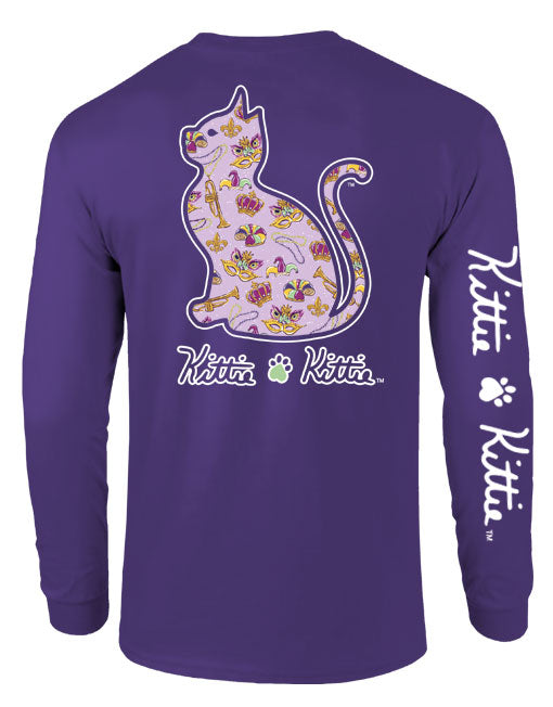 MARDI GRAS PATTERN KITTIE, ADULT LS (PRINTED TO ORDER) - Puppie Love