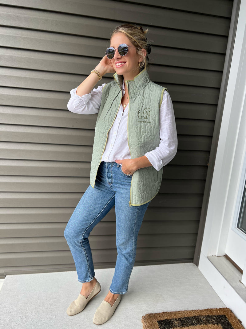 QUILTED VEST, OLIVE - Puppie Love