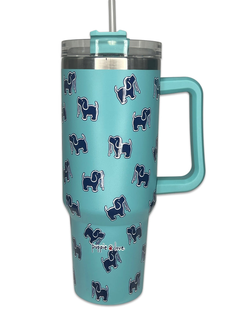 40oz STAINLESS STEEL LOGO TUMBLER, CELADON - Puppie Love