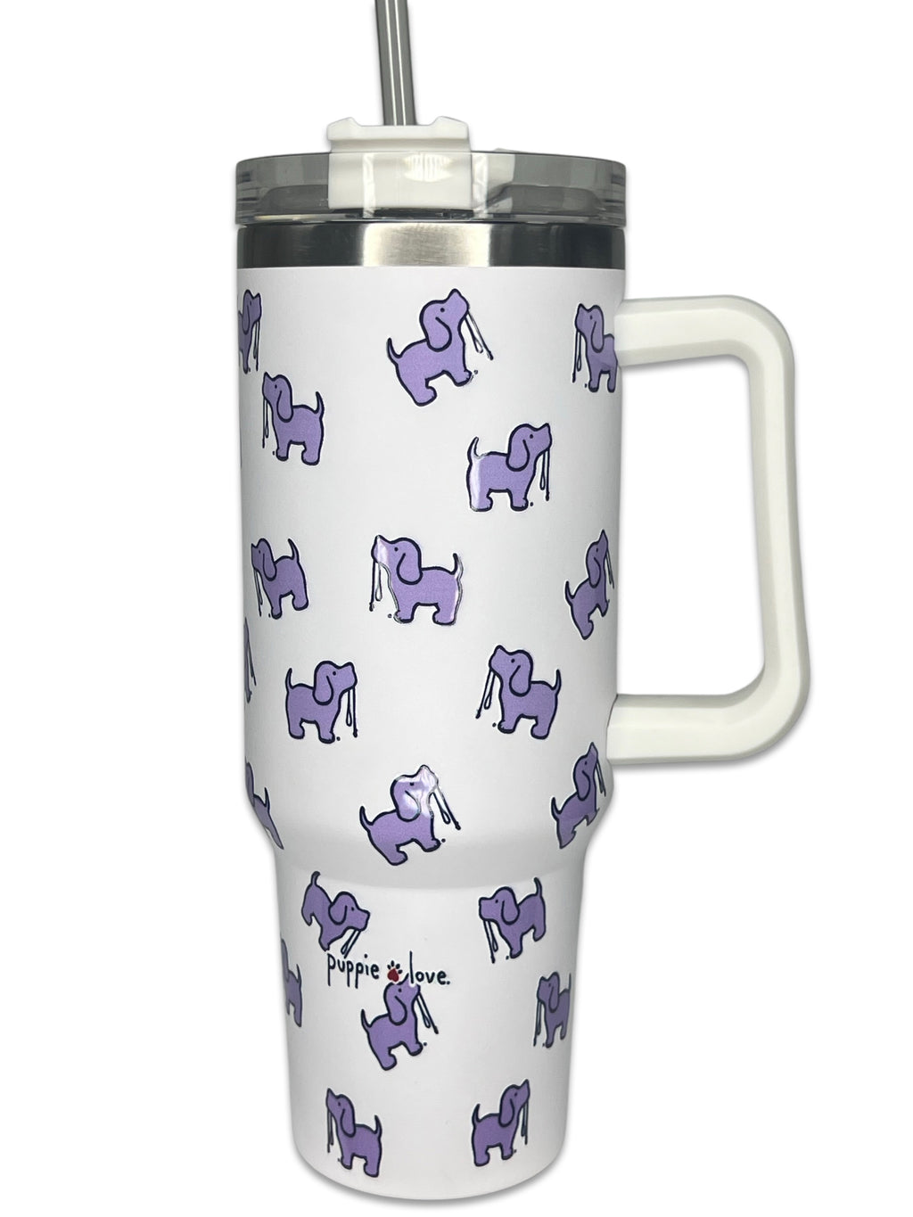 40oz STAINLESS STEEL LOGO TUMBLER, WHITE - Puppie Love