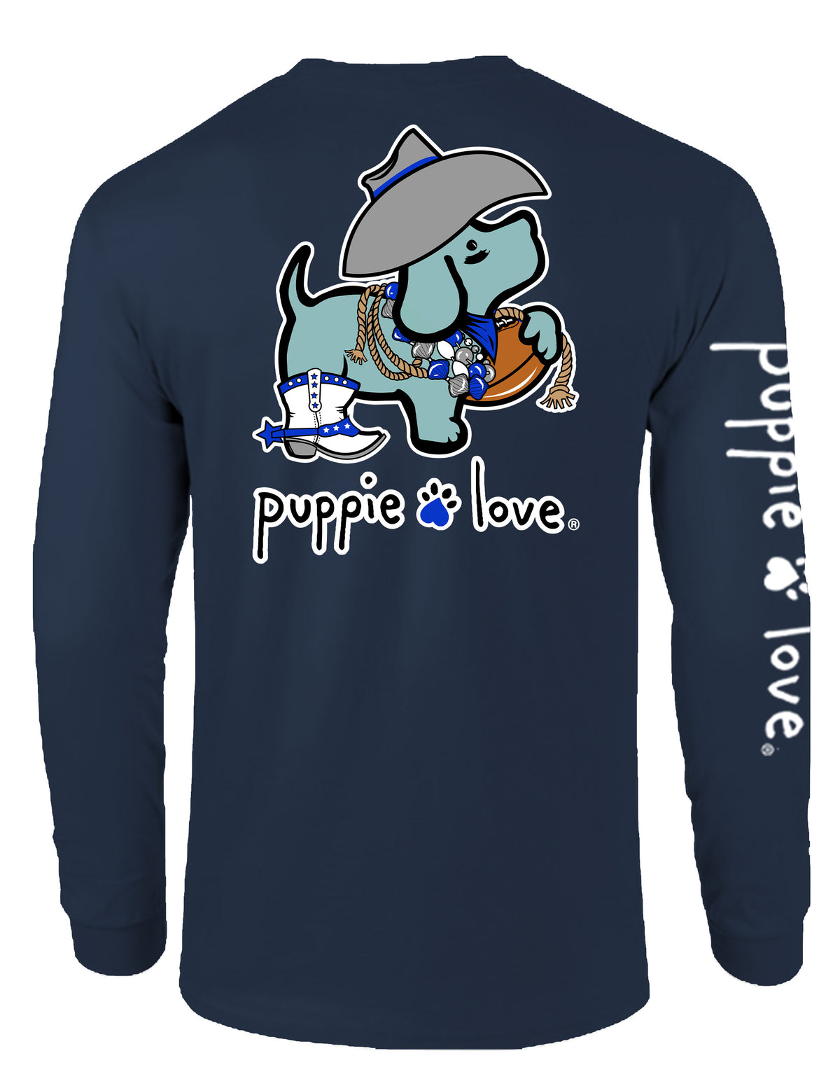 BLUE AND WHITE MASCOT PUP, ADULT LS (PRINTED TO ORDER) - Puppie Love