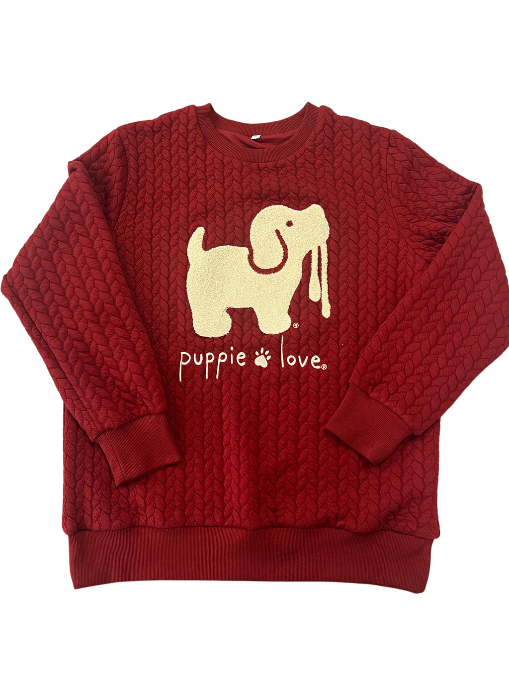 CHENILLE EMBROIDERED SWEATER, MAROON - Puppie Love