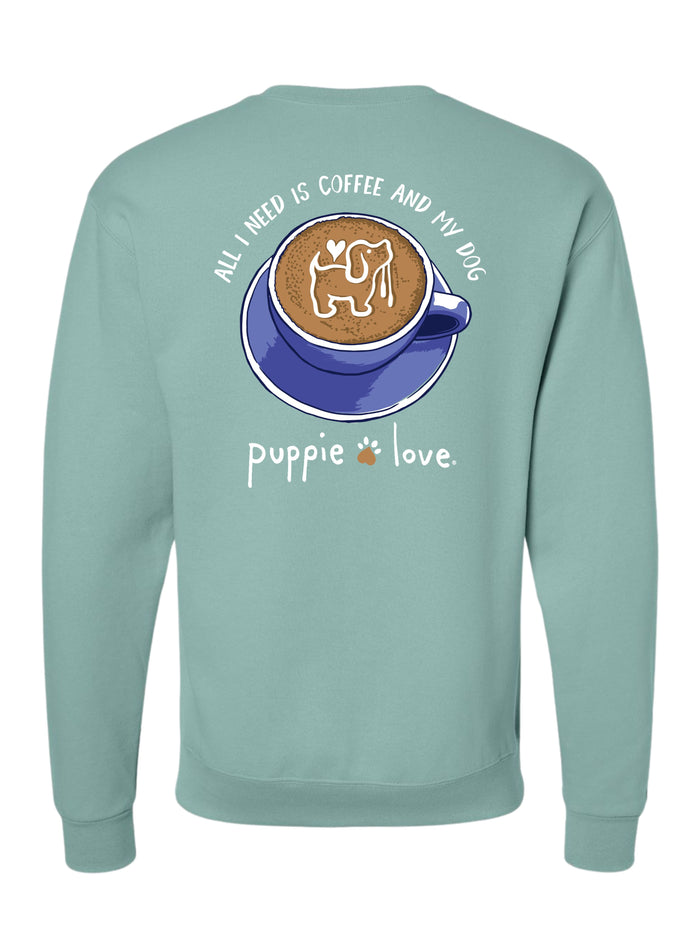 COFFEE AND MY DOG PUP, ADULT SWEATSHIRT - Puppie Love