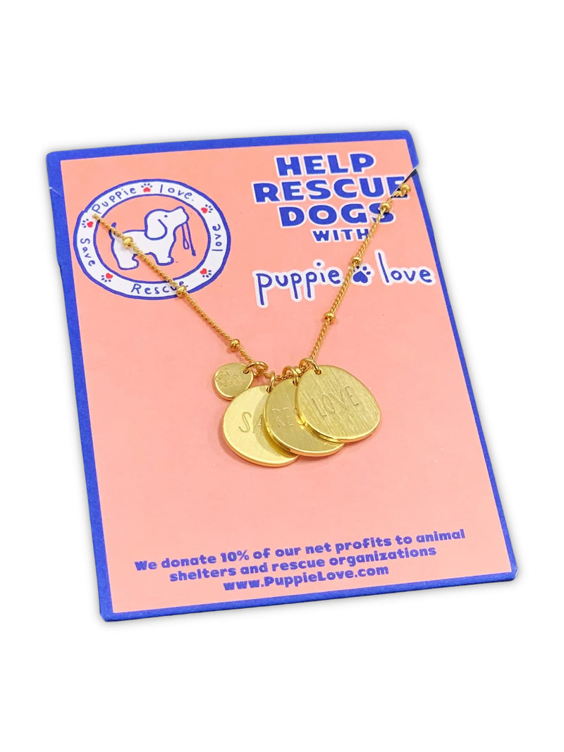 FOUR CHARM PUPPIE NECKLACE, GOLD - Puppie Love