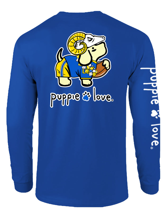 GOLD AND BLUE MASCOT PUP, ADULT LS (PRINTED TO ORDER) - Puppie Love