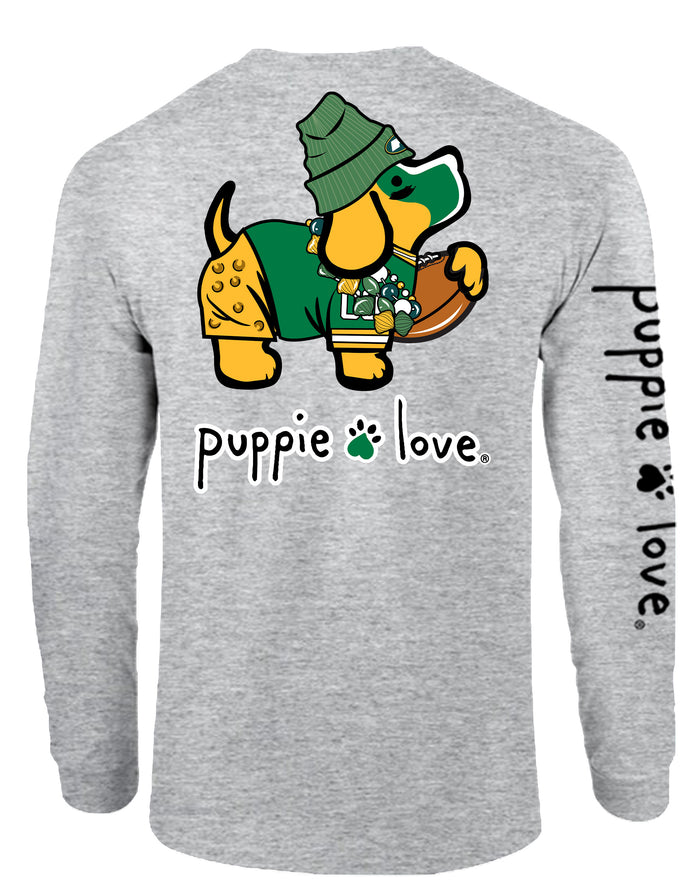 GREEN AND YELLOW MASCOT PUP, ADULT LS (PRINTED TO ORDER) - Puppie Love