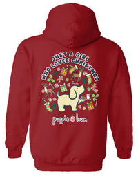 JUST A GIRL (CHRISTMAS) PUP, ADULT HOODIE PUPPIE LOVE