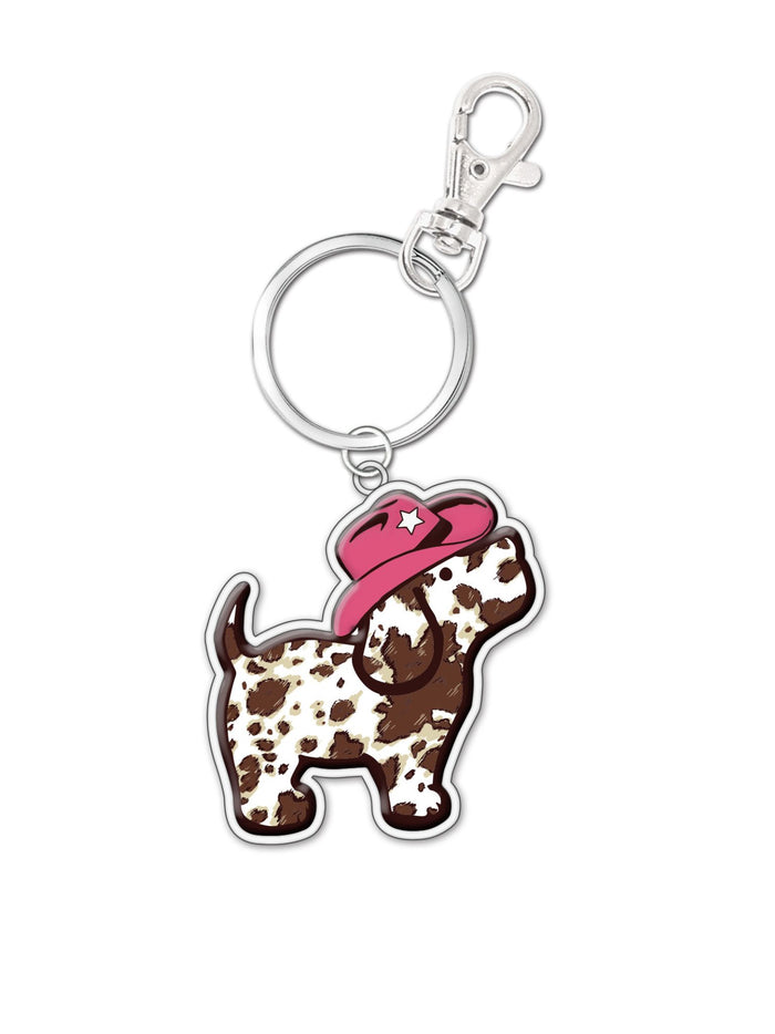 COW PRINT PUP KEY RING, PINK - Puppie Love