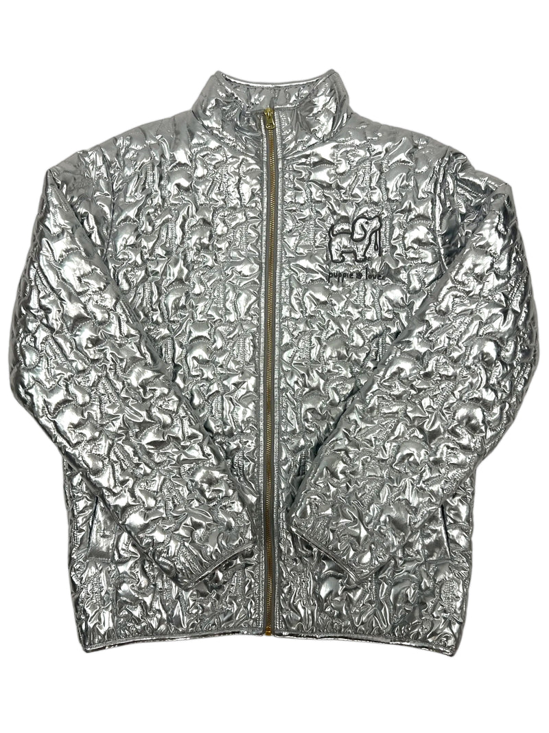 METALLIC QUILTED JACKET, SILVER - Puppie Love