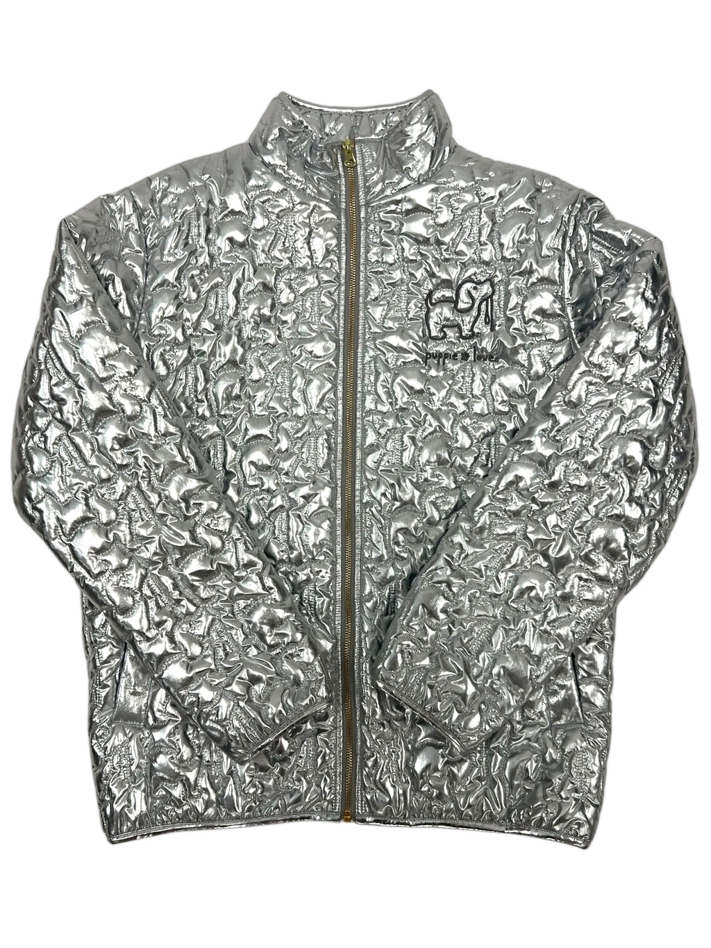 METALLIC QUILTED JACKET SILVER Puppie Love