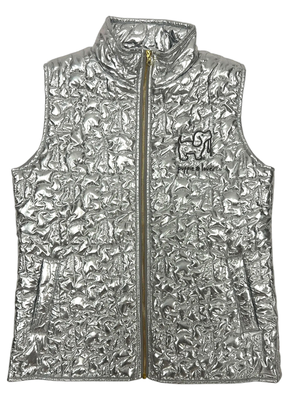 METALLIC QUILTED VEST, SILVER - Puppie Love