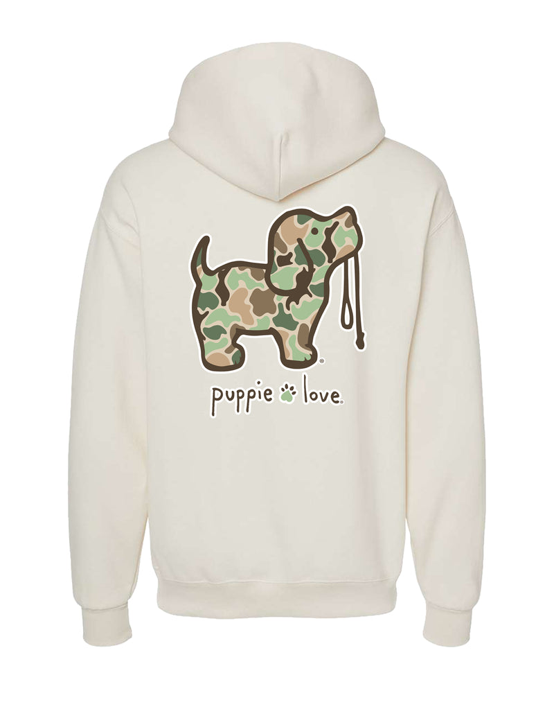 OLD SCHOOL CAMO PUP, ADULT HOODIE - Puppie Love