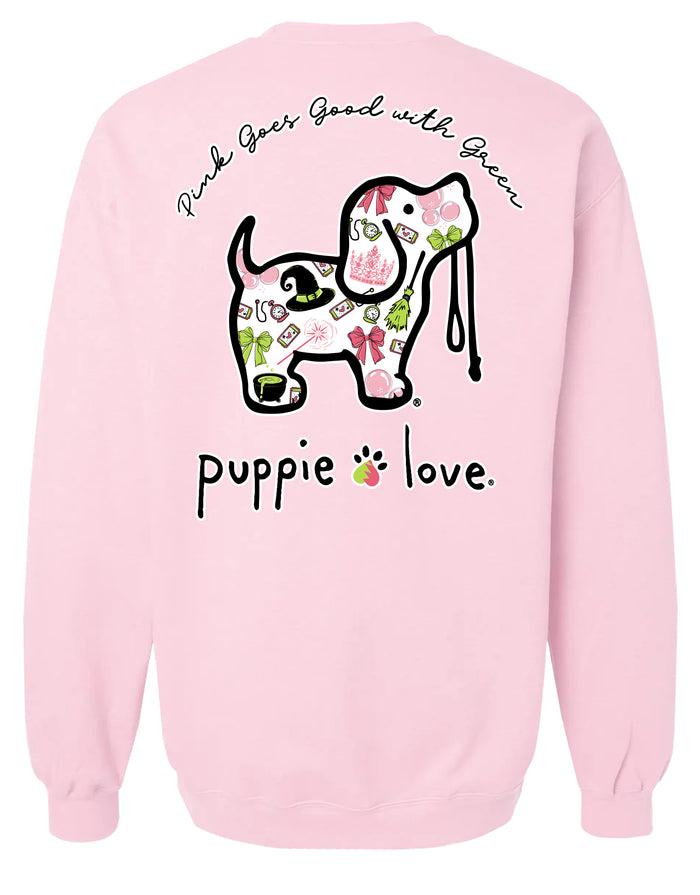 PINK AND GREEN PUP, ADULT SWEATSHIRT