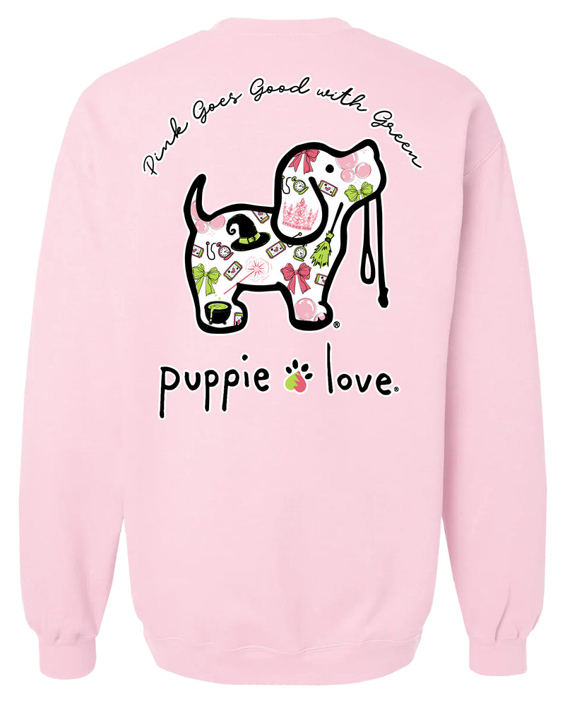 PINK AND GREEN PUP, ADULT SWEATSHIRT