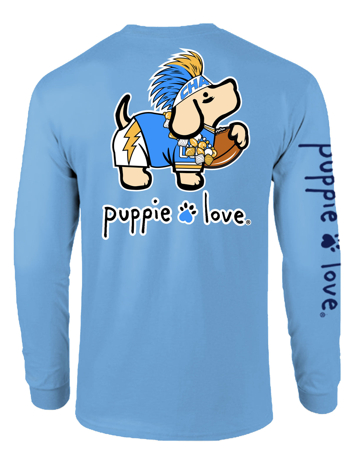 POWDER BLUE AND GOLD MASCOT PUP, ADULT LS (PRINTED TO ORDER) - Puppie Love