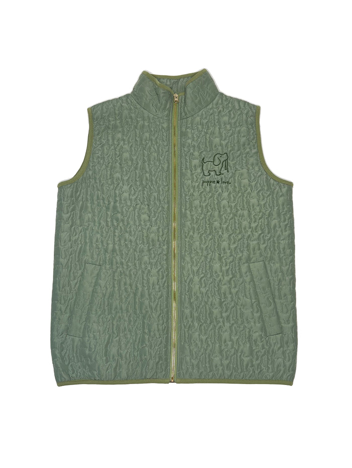 QUILTED VEST, OLIVE - Puppie Love