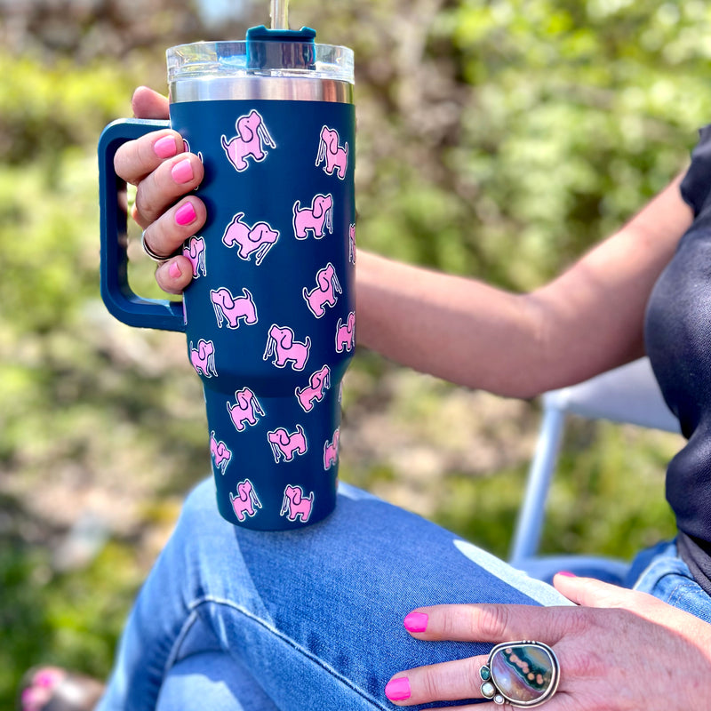 40oz STAINLESS STEEL LOGO TUMBLER, NAVY - Puppie Love