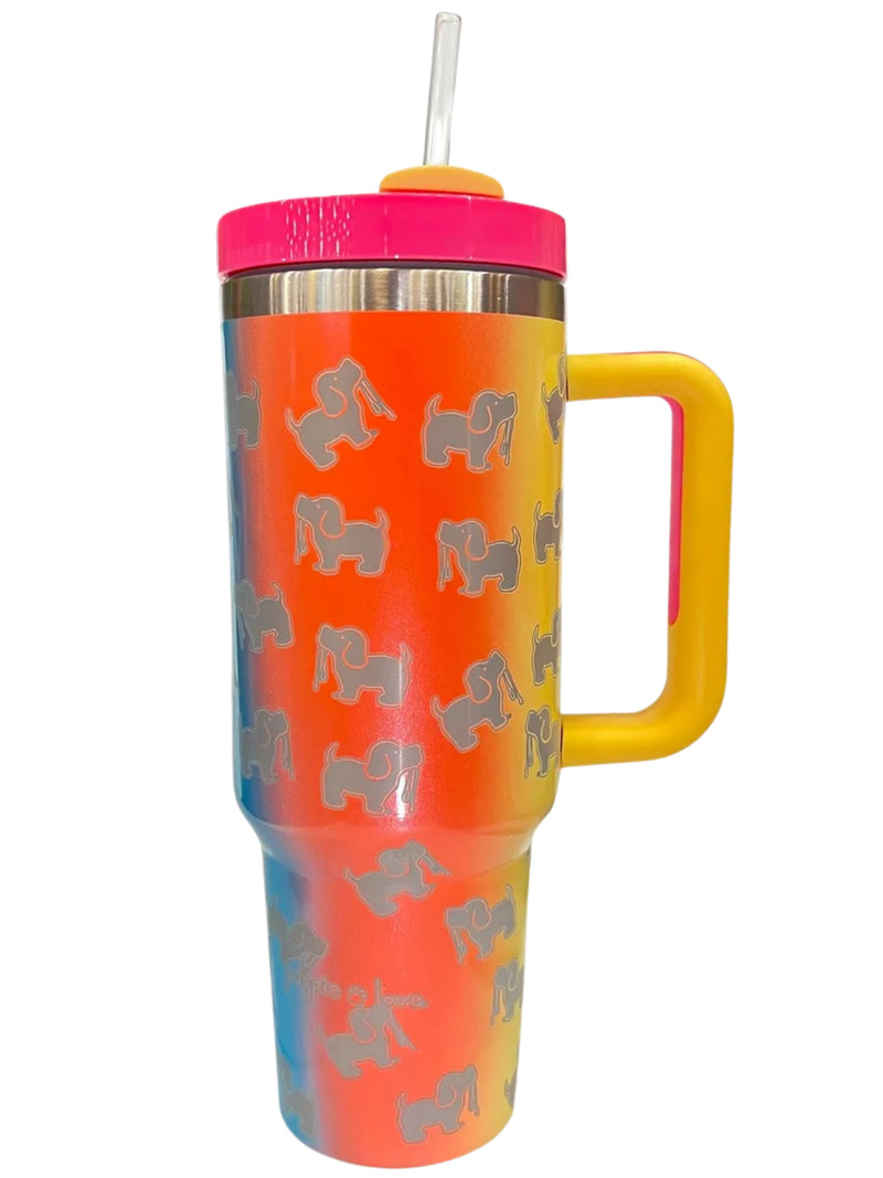 40oz STAINLESS TUMBLER, RAINBOW OMBRE - Puppie Love