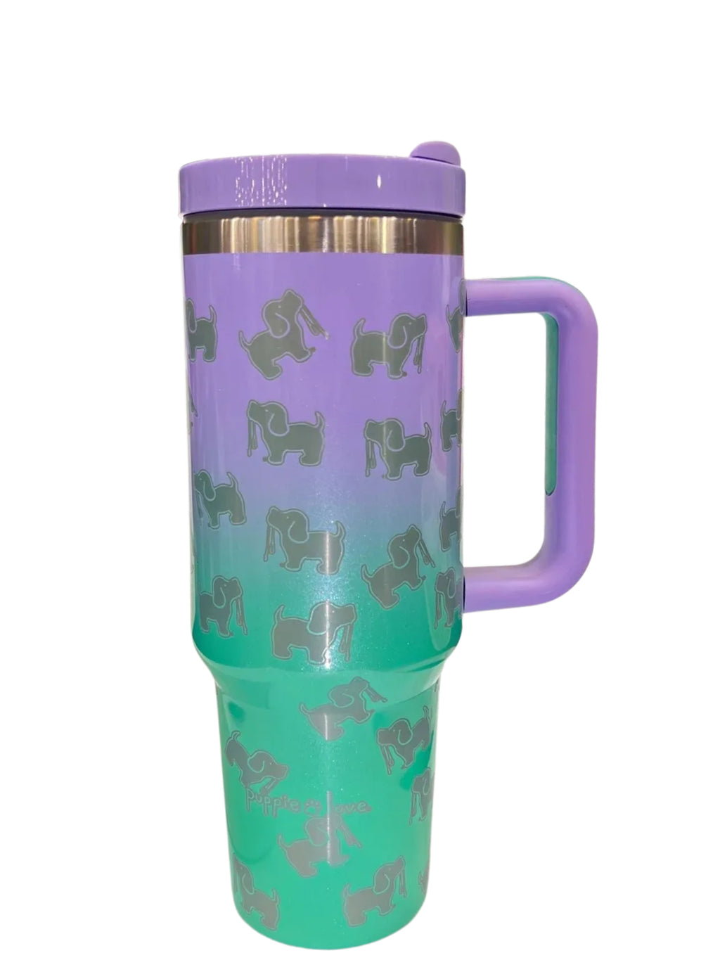 40oz STAINLESS TUMBLER, VIOLET/GREEN OMBRE - Puppie Love