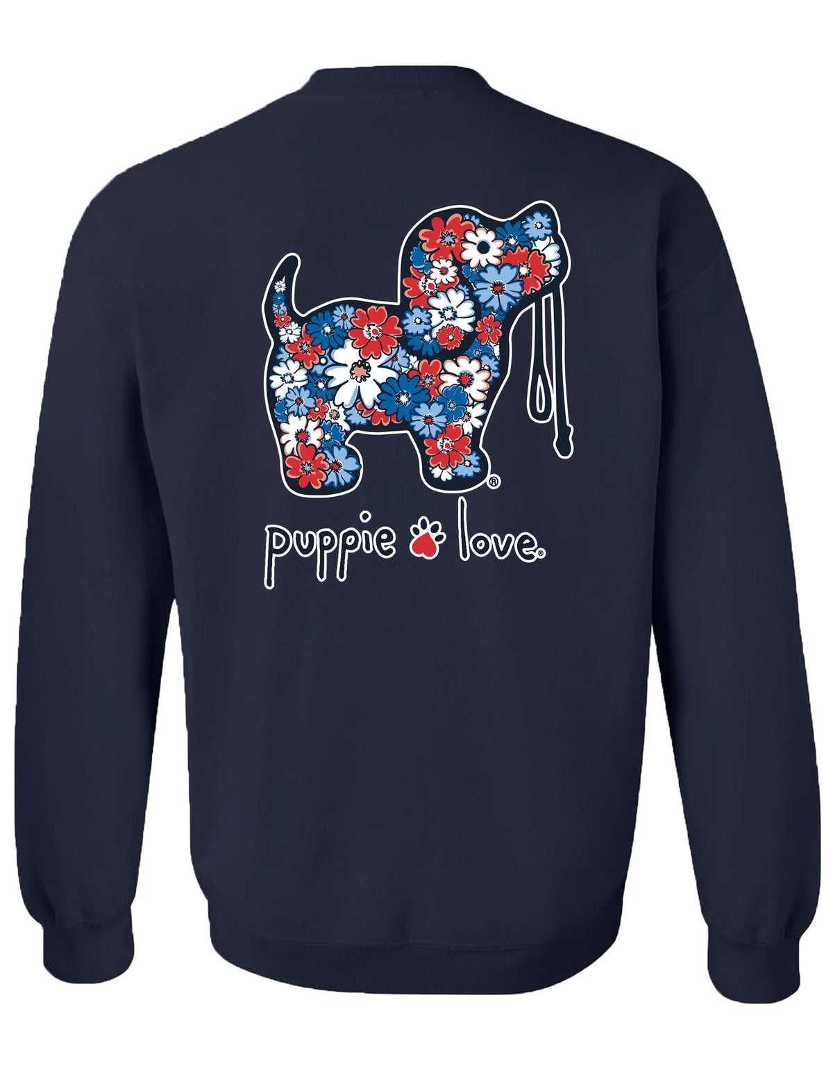 USA FLOWERS PUP, ADULT SWEATSHIRT PUPPIE LOVE