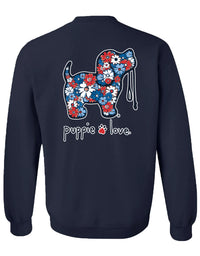 USA FLOWERS PUP, ADULT SWEATSHIRT PUPPIE LOVE