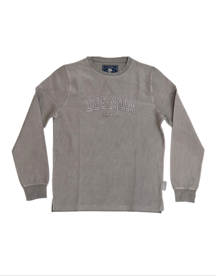 DOG MOM CORDUROY CREWNECK, PEARL GREY - Puppie Love