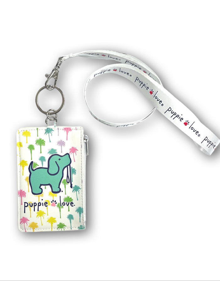 RAINBOW PALM TREES ZIP ID LANYARD - Puppie Love