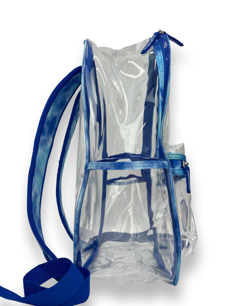 CLEAR BACKPACK, BLUE TIE DYE TRIM - Puppie Love
