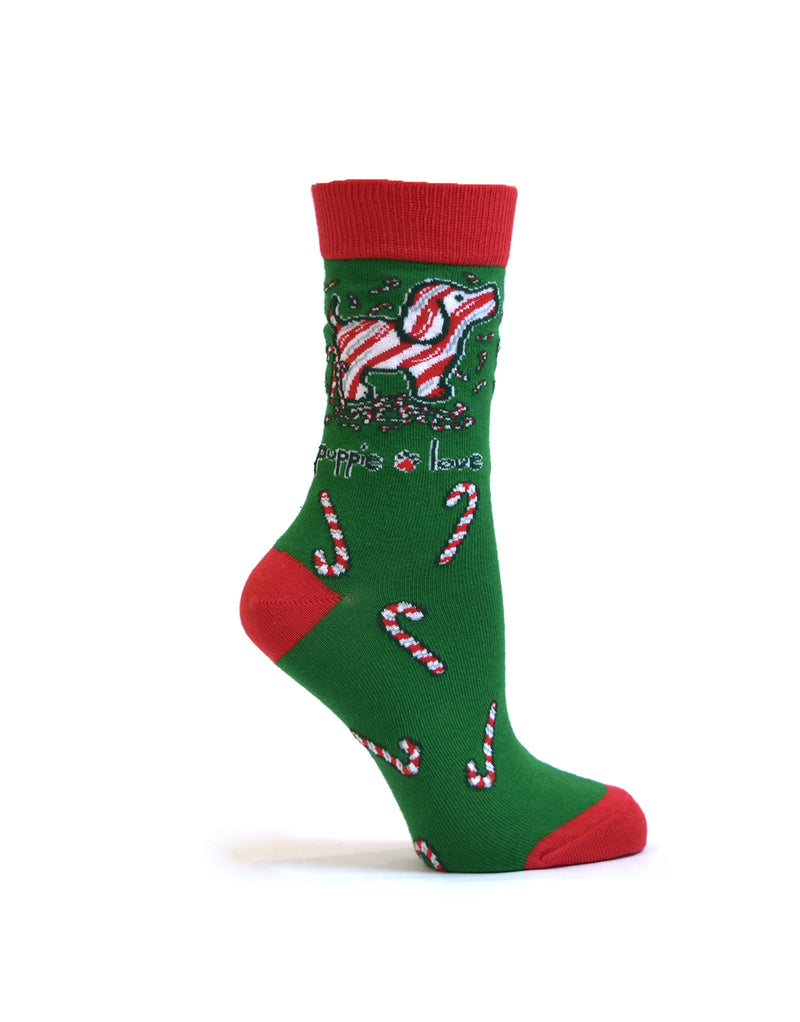 ADULT CREW SOCK, CANDY CANE PUP - Puppie Love