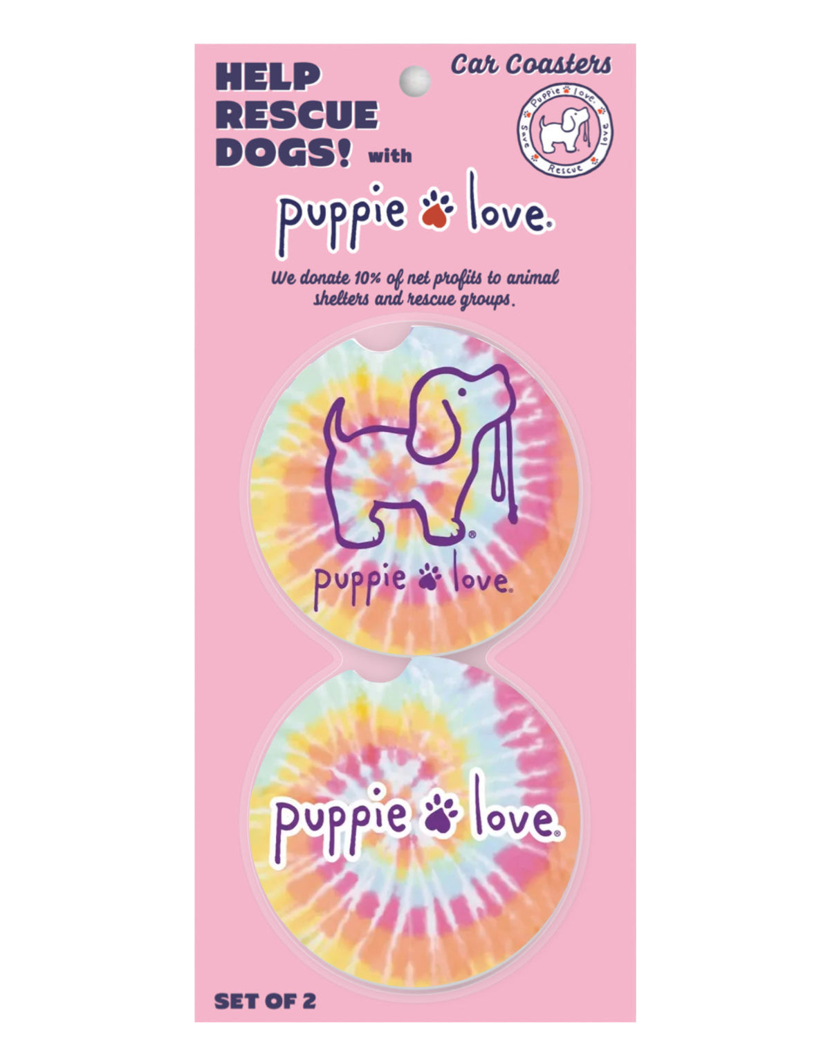 TIE DYE PUP CAR COASTER - Puppie Love