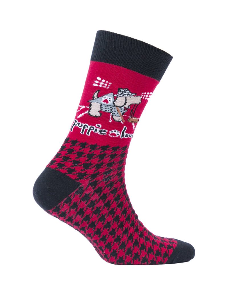 ADULT CREW SOCK, HOUNDSTOOTH PUP - Puppie Love