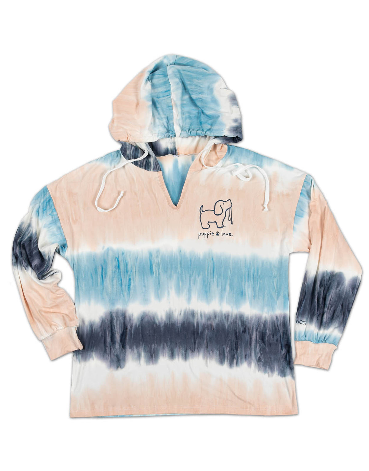 PEACH/BLUE STRIPED TIE DYE LOUNGE HOODIE - Puppie Love