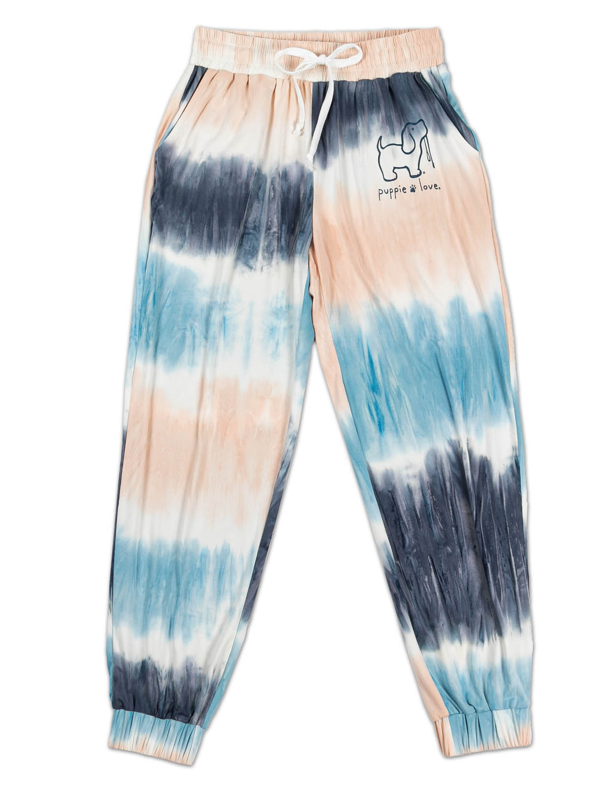 PEACH/BLUE STRIPED TIE DYE LOUNGE PANTS - Puppie Love