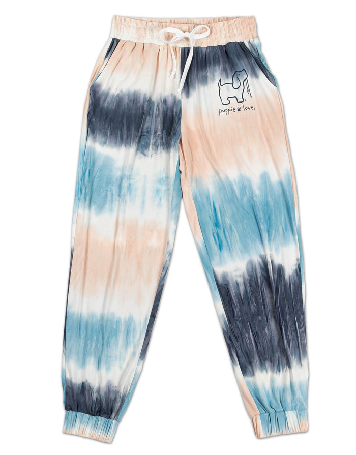 PEACH/BLUE STRIPED TIE DYE LOUNGE PANTS - Puppie Love