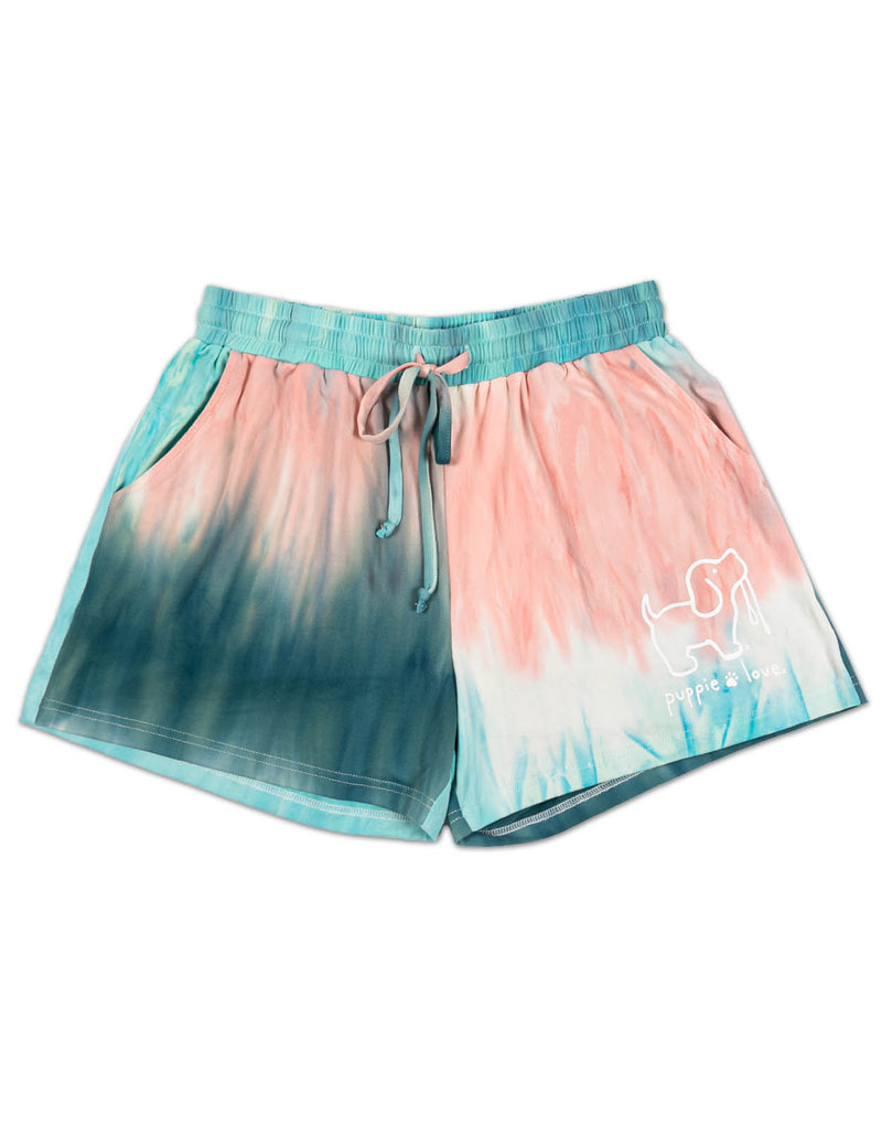 PINK/TURQUOISE STRIPED TIE DYE LOUNGE SHORTS - Puppie Love
