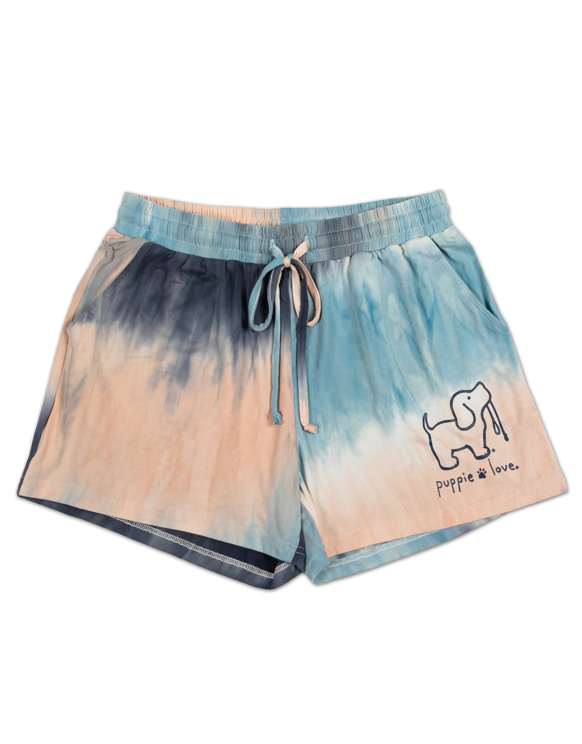 PEACH/BLUE STRIPED TIE DYE LOUNGE SHORTS - Puppie Love