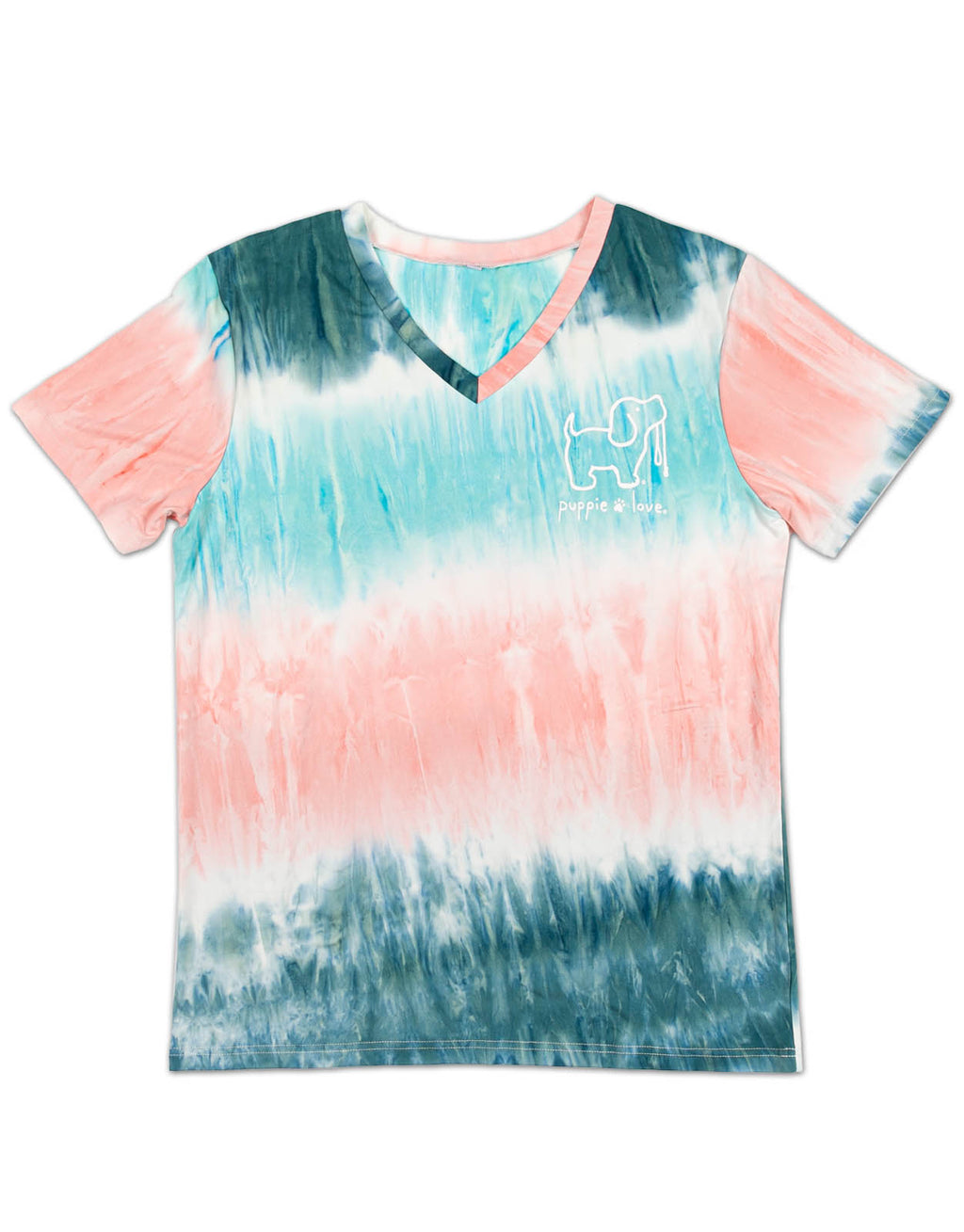 PINK/TURQUOISE STRIPED TIE DYE LOUNGE V-NECK - Puppie Love