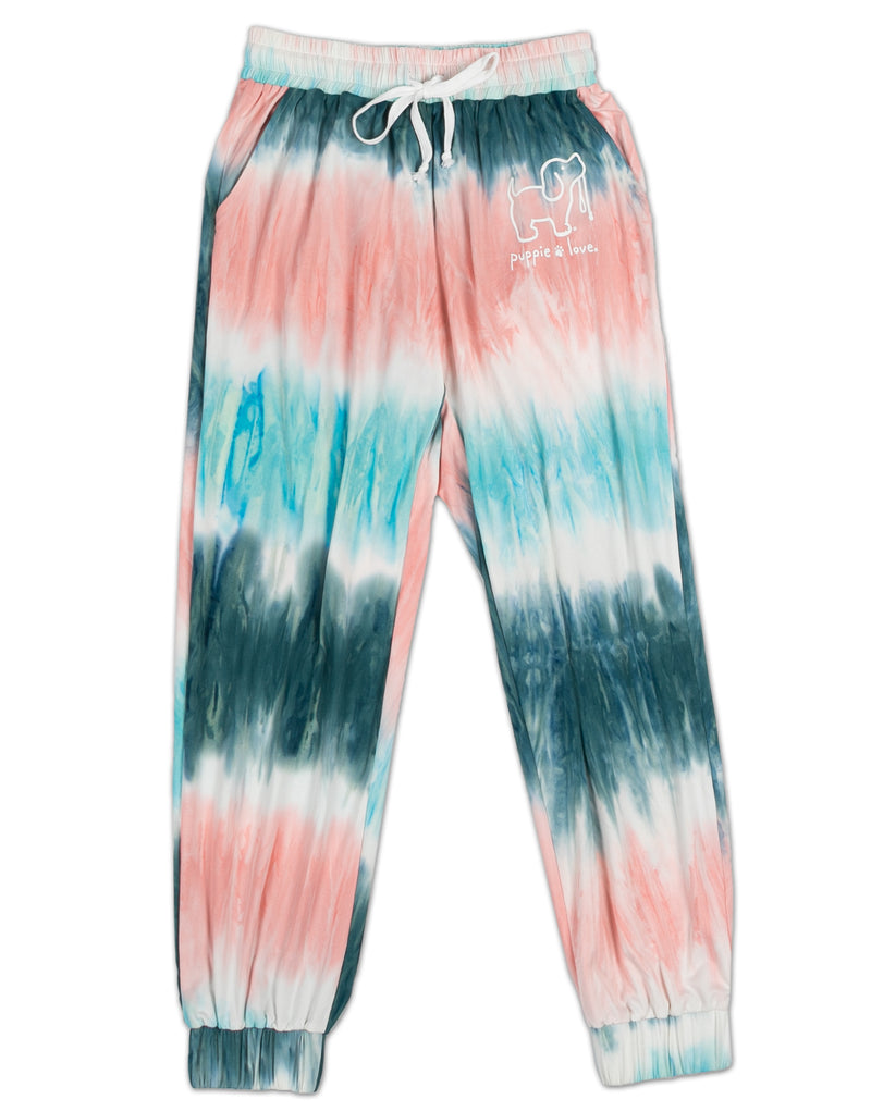 PINK/TURQUOISE STRIPED TIE DYE LOUNGE PANTS - Puppie Love