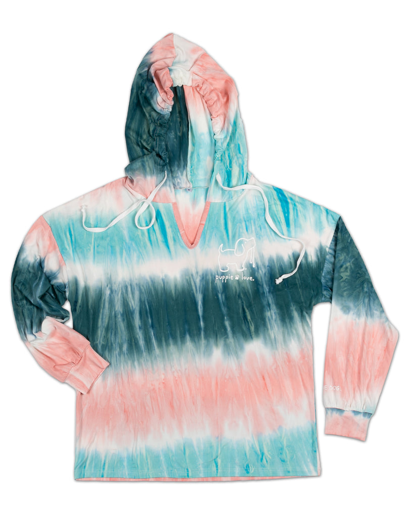 PINK/TURQUOISE STRIPED TIE DYE LOUNGE HOODIE - Puppie Love