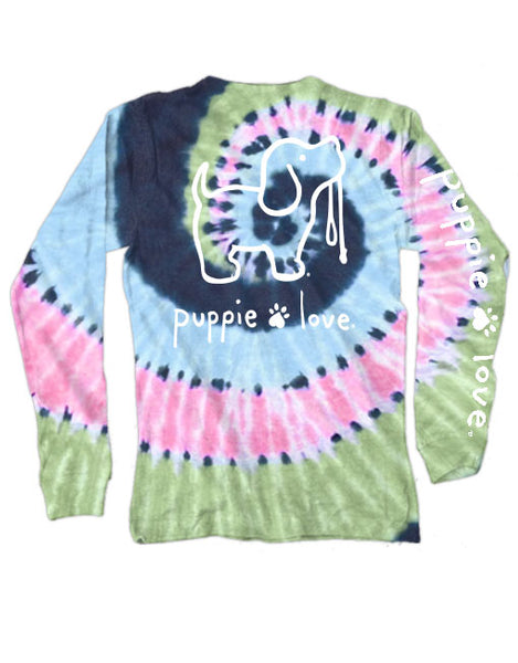 Midnight Pastel Tie Dye Pup, Adult LS NAVY/PINK/LIGHT Blue/Mint / XL