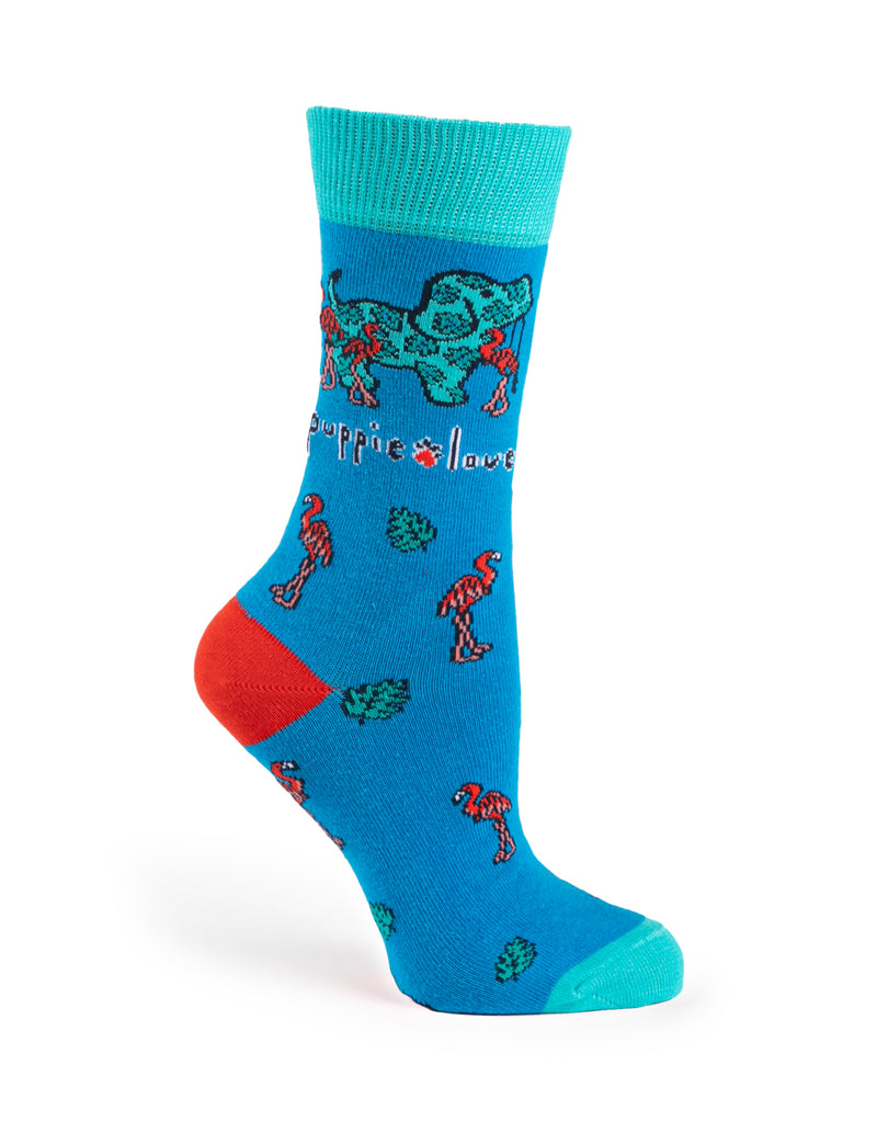 ADULT CREW SOCK, FLAMINGO PALM PUP - Puppie Love