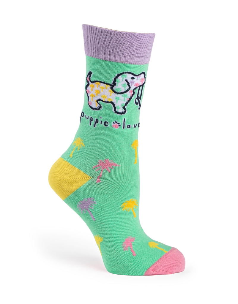 ADULT CREW SOCK, RAINBOW PALM TREES PUP - Puppie Love