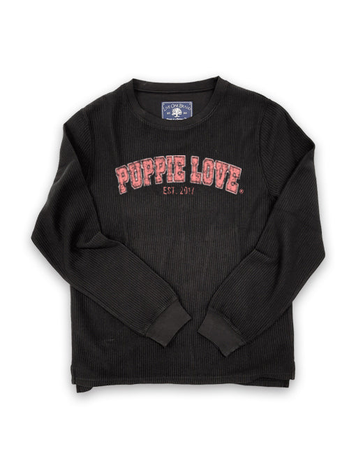 UNIVERSITY FONT CORDUROY CREWNECK SWEATER, CHARCOAL - Puppie Love